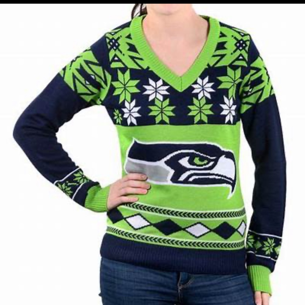 NWT NFL Seattle Seahawks V-neck Pullover Sweater Sz S